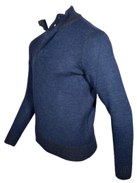 PERU UNLIMITED 1/4 ZIP SWEATER WITH LEATHER TRIM - MIDNIGHT BLUE