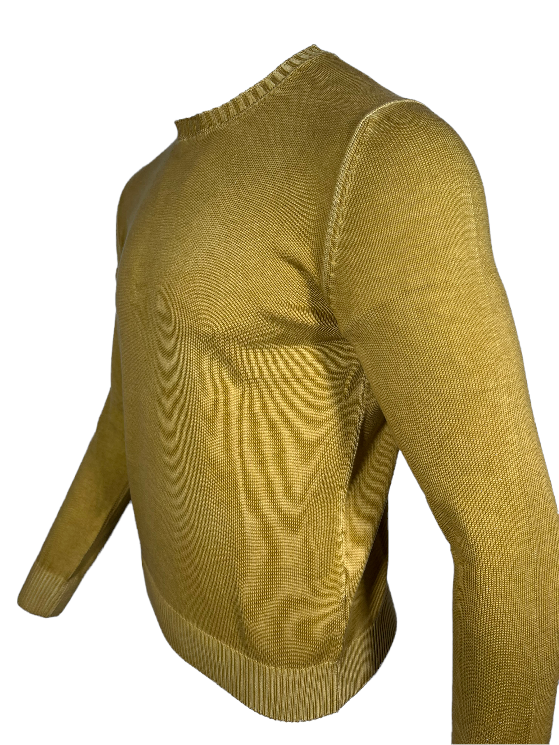 BUTTON DOWN WASHED RIBBED CREW MEN'S SWEATER - MUSTARD