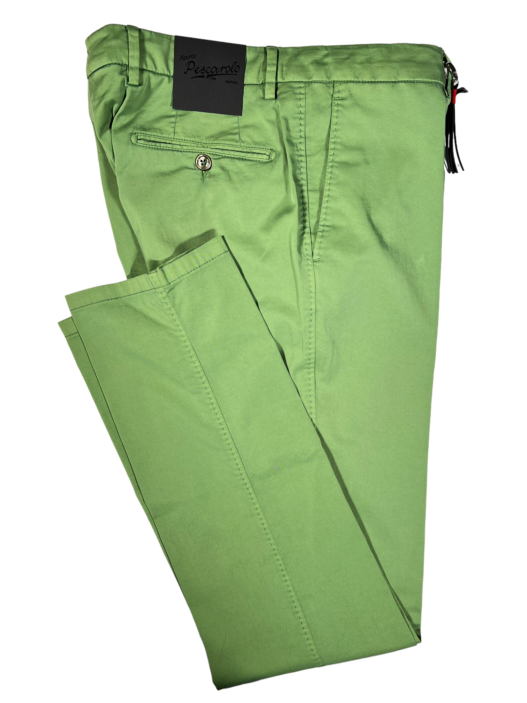 MARCO PESCAROLO COTTON/SILK MEN'S STRETCH TROUSER - GREEN