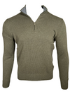 BUTTON DOWN CONTRAST 1/4 ZIP SWEATER - OLIVE