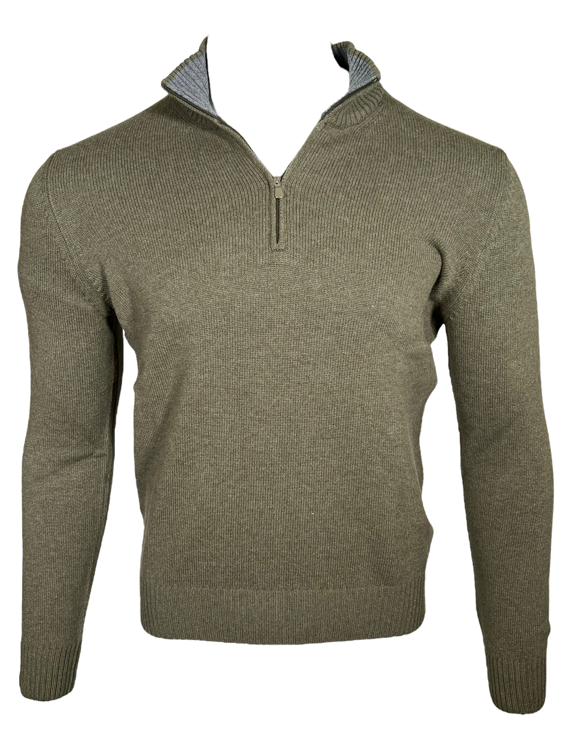 BUTTON DOWN CONTRAST 1/4 ZIP SWEATER - OLIVE