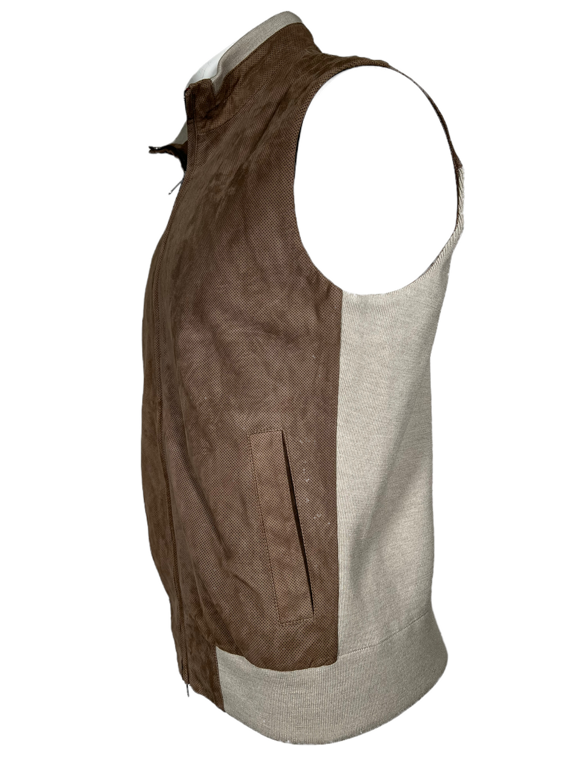 LUCIANO BARBERA PERFORATED SUEDE VEST - TAN