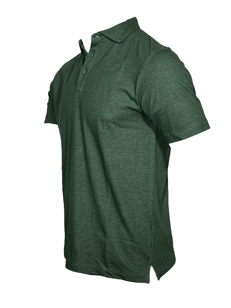 BUTTON DOWN MEN'S TECH POLO - FOREST GREEN HEATHER