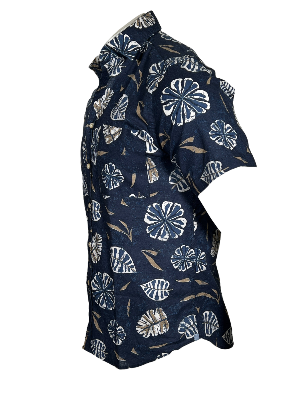 GMF 965 MEN'S LINEN BLEND SHORT-SLEEVE SPORT SHIRT - NAVY FLORAL