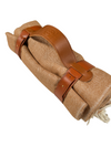 BUTTON DOWN ALPACA HERRINGBONE THROW WITH LEATHER CARRIER - CAMEL & WHITE