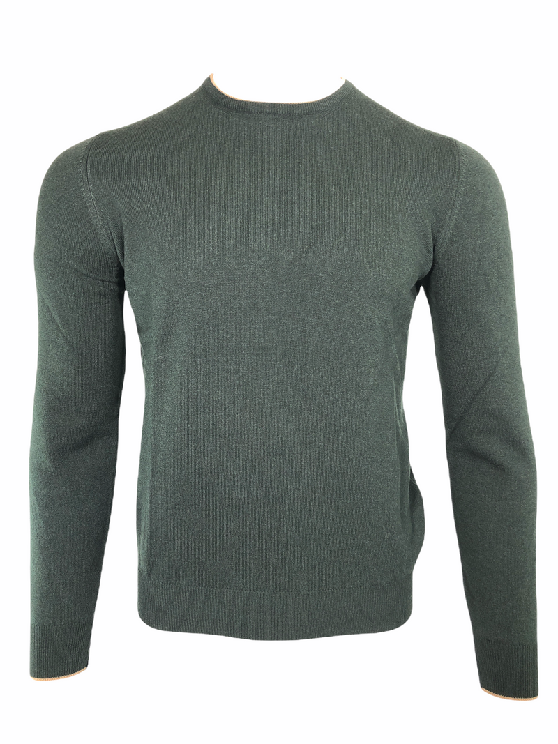 BUTTON DOWN MEN’S WOOL/CASHMERE CREW SWEATER WITH ELBOW PATCH - PEAT