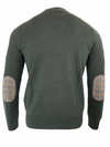 BUTTON DOWN MEN’S WOOL/CASHMERE CREW SWEATER WITH ELBOW PATCH - PEAT