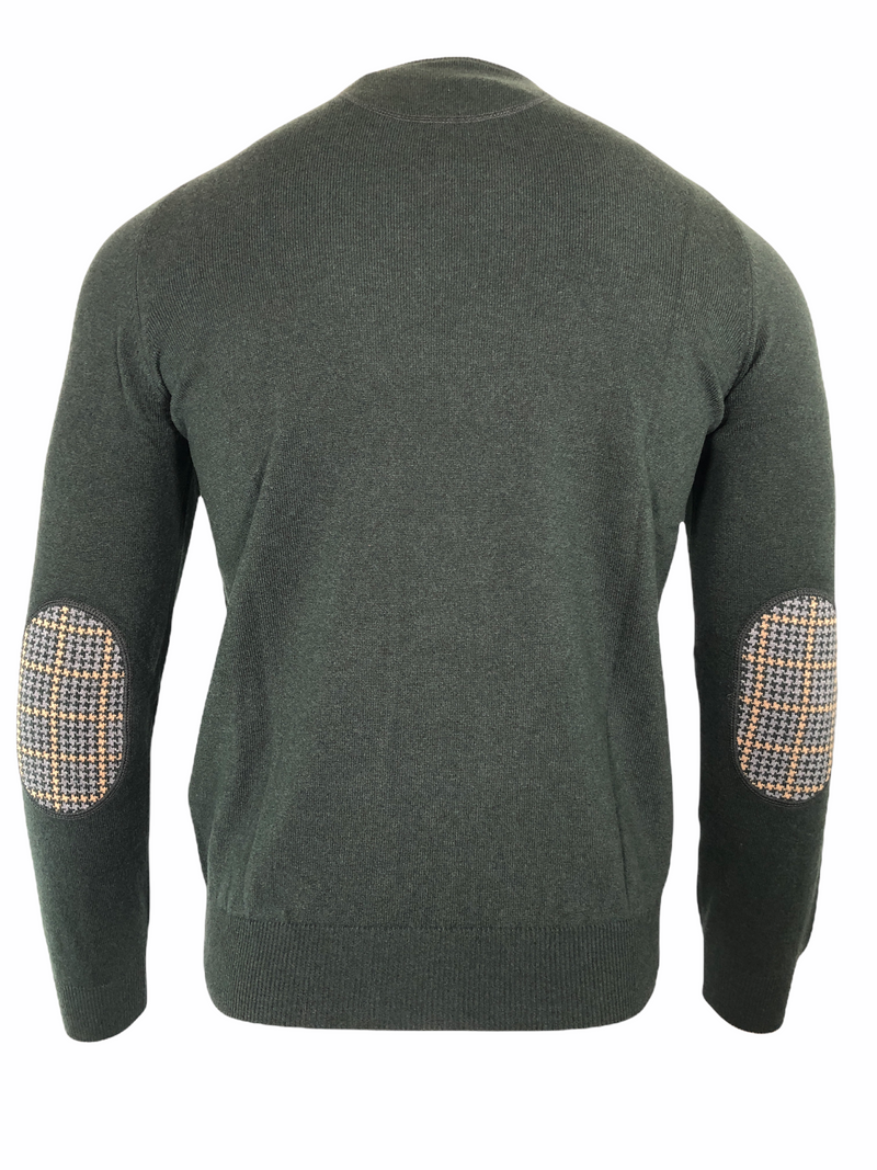 BUTTON DOWN MEN S WOOL CASHMERE CREW SWEATER WITH ELBOW PATCH