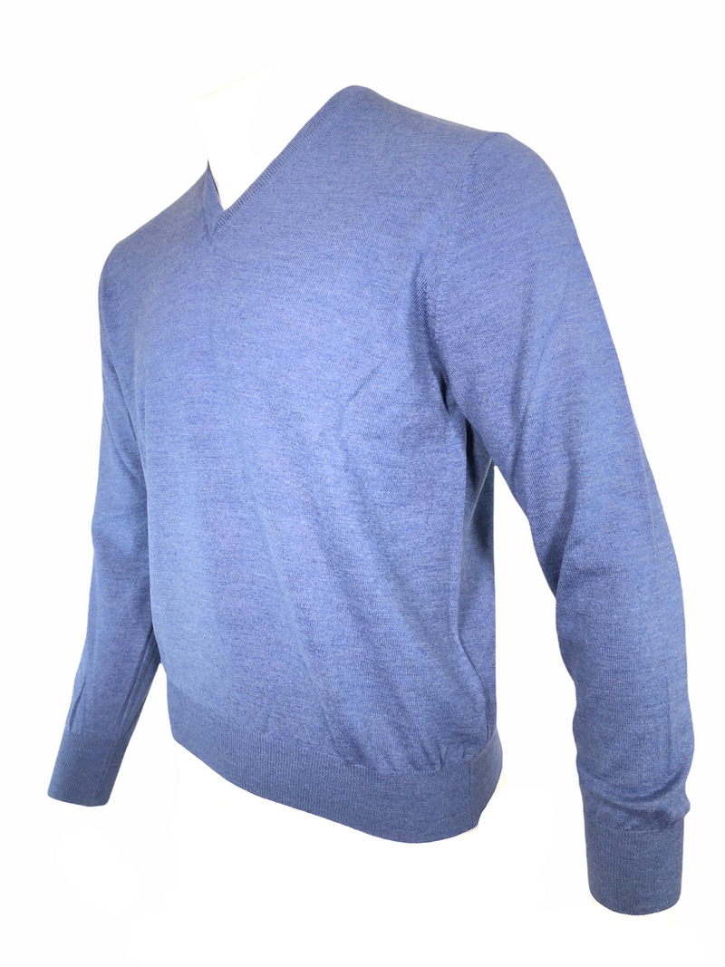 BUTTON DOWN MEN’S MERINO WOOL V-NECK SWEATER - LIGHT BLUE