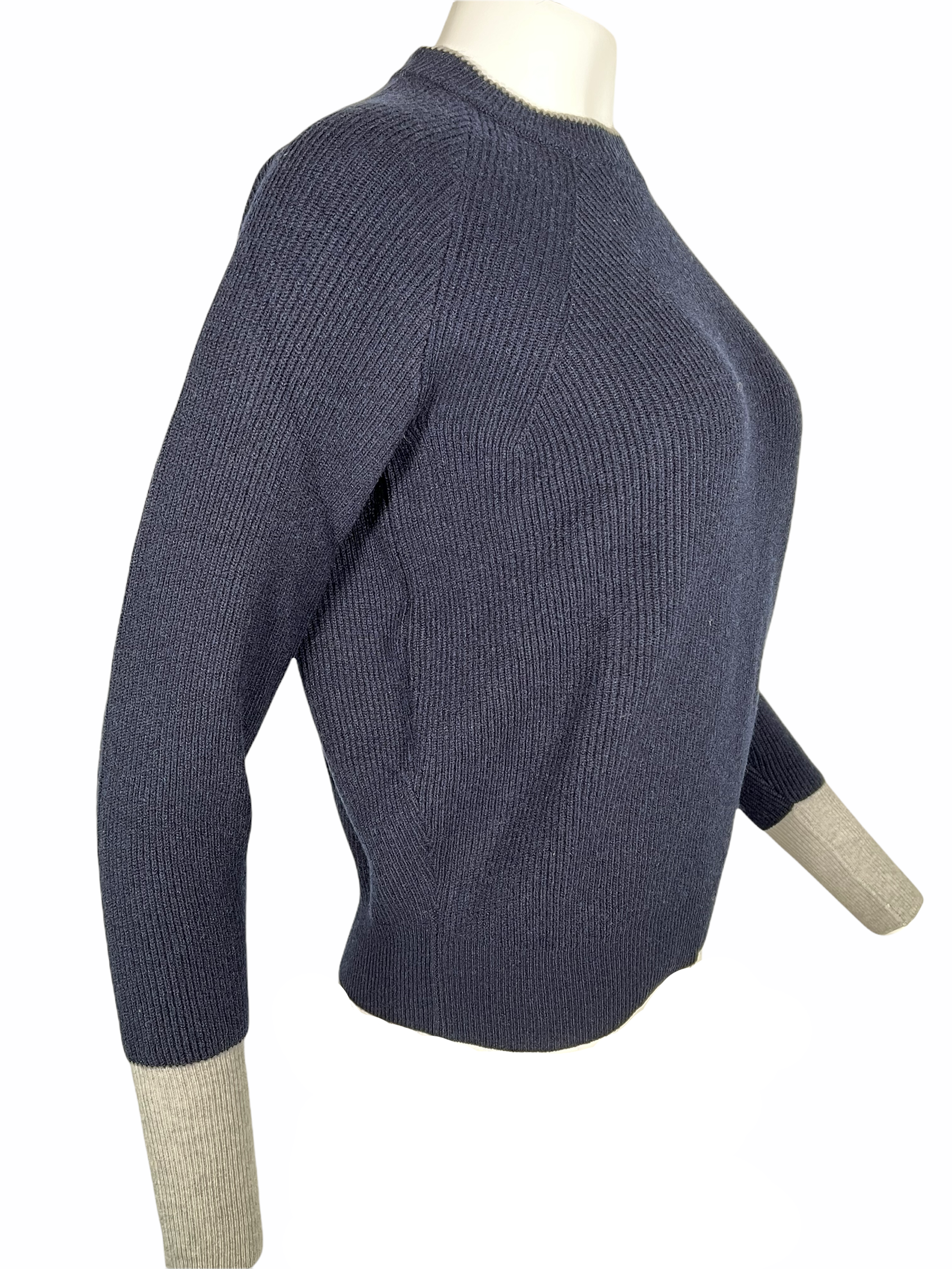 TORTONA 21 SILK & CASHMERE CONTRAST CREW NECK SWEATER - NAVY