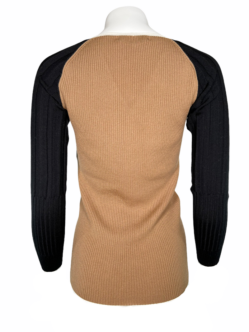 D.EXTERIOR MERINO TRI-COLOR RIBBED V-NECK SWEATER - IVORY