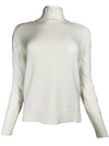 BUTTON DOWN WOMEN’S MOCK NECK CABLE KNIT CASHMERE SWEATER - CREAM