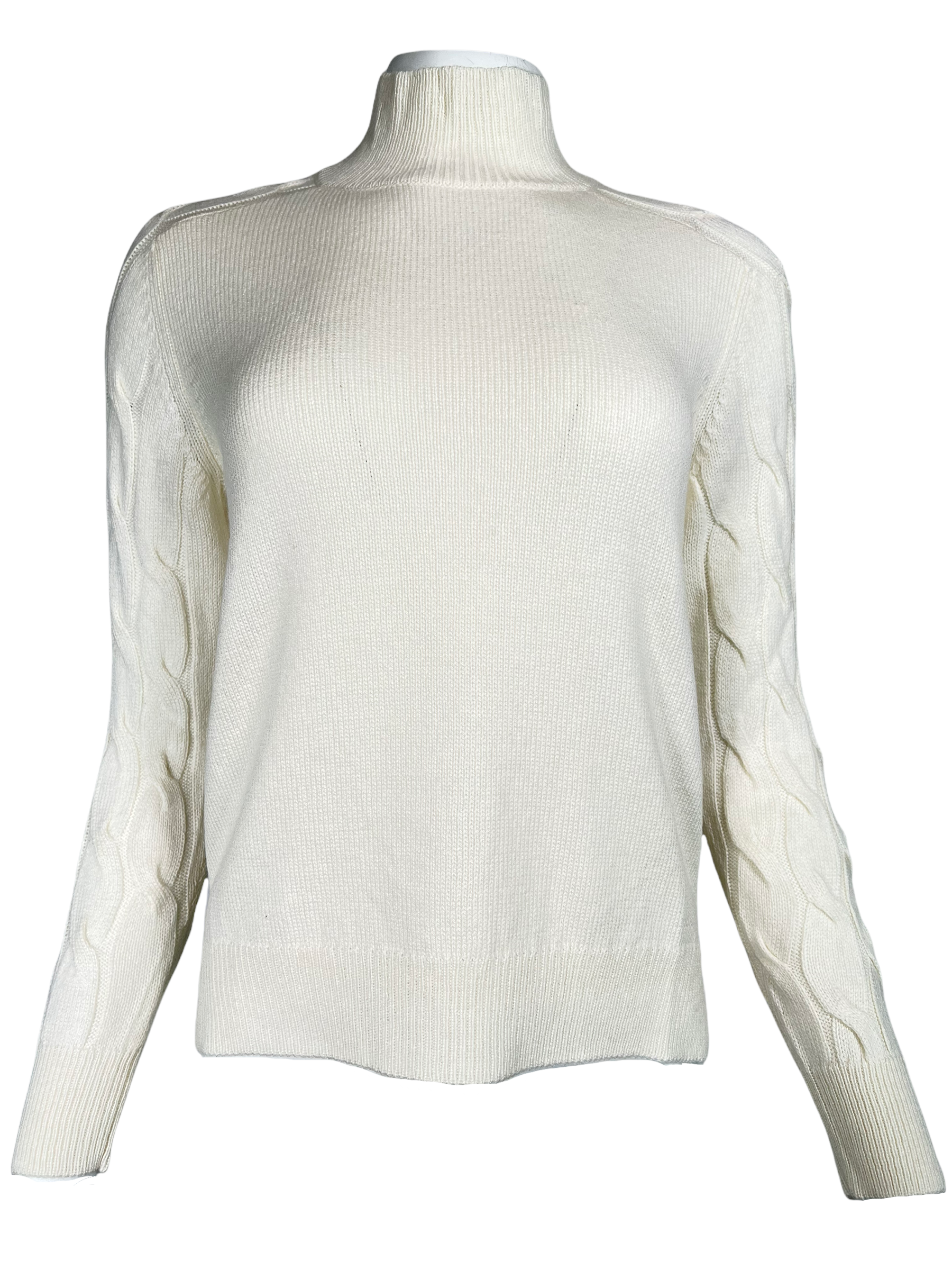 BUTTON DOWN WOMEN S MOCK NECK CABLE KNIT CASHMERE SWEATER CREAM