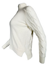 BUTTON DOWN WOMEN’S MOCK NECK CABLE KNIT CASHMERE SWEATER - CREAM