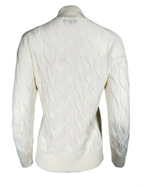 BUTTON DOWN WOMEN’S MOCK NECK CABLE KNIT CASHMERE SWEATER - CREAM