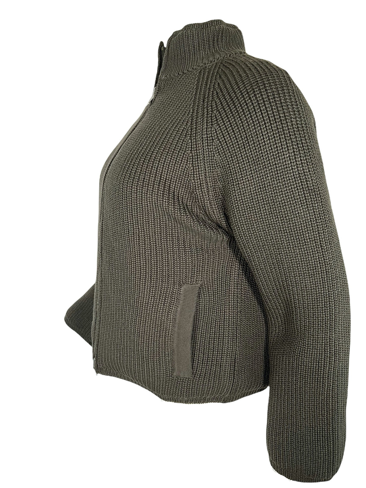 BUTTON DOWN WOMEN’S FULL ZIP RIBBED REVERSIBLE WOOL SWEATER JACKET - OLIVE