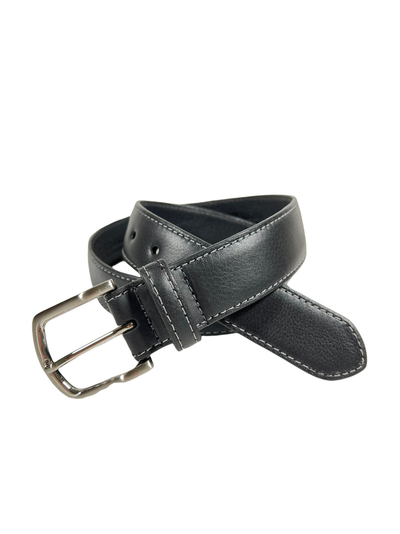 W.KLEINGBERG HIGH PEBBLED BELT - BLACK WITH CHARCOAL STITCHING