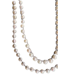 FEATHERED SOUL NECKLACE - WHITE FRESHWATER PEARL ON GREY SILK