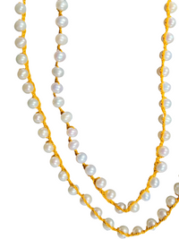 FEATHERED SOUL NECKLACE - SMALL WHITE FRESHWATER PEARL ON MARIGOLD SILK