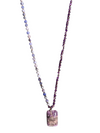 FEATHERED SOUL NECKLACE - BLUE SAPPHIRE AND AMETHYST ON BEIGE SILK