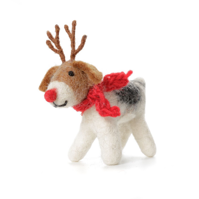 AMICA FELT FOX TERRIER WITH ANTLERS