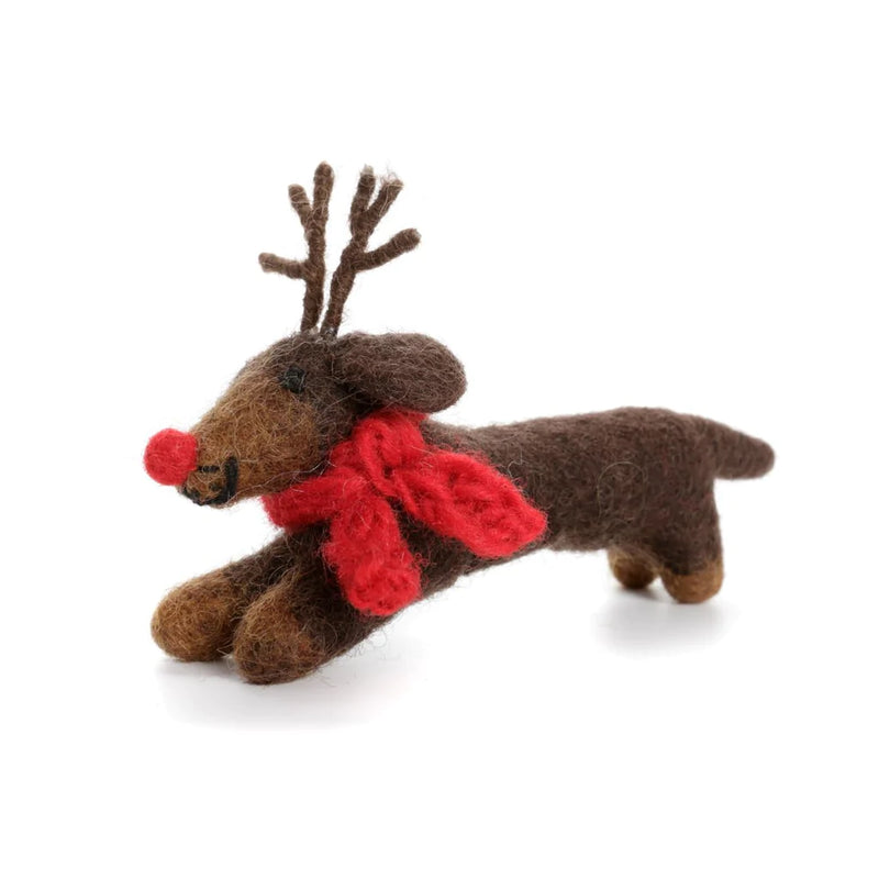 AMICA FELT SAUSAGE DOG WITH ANTLERS