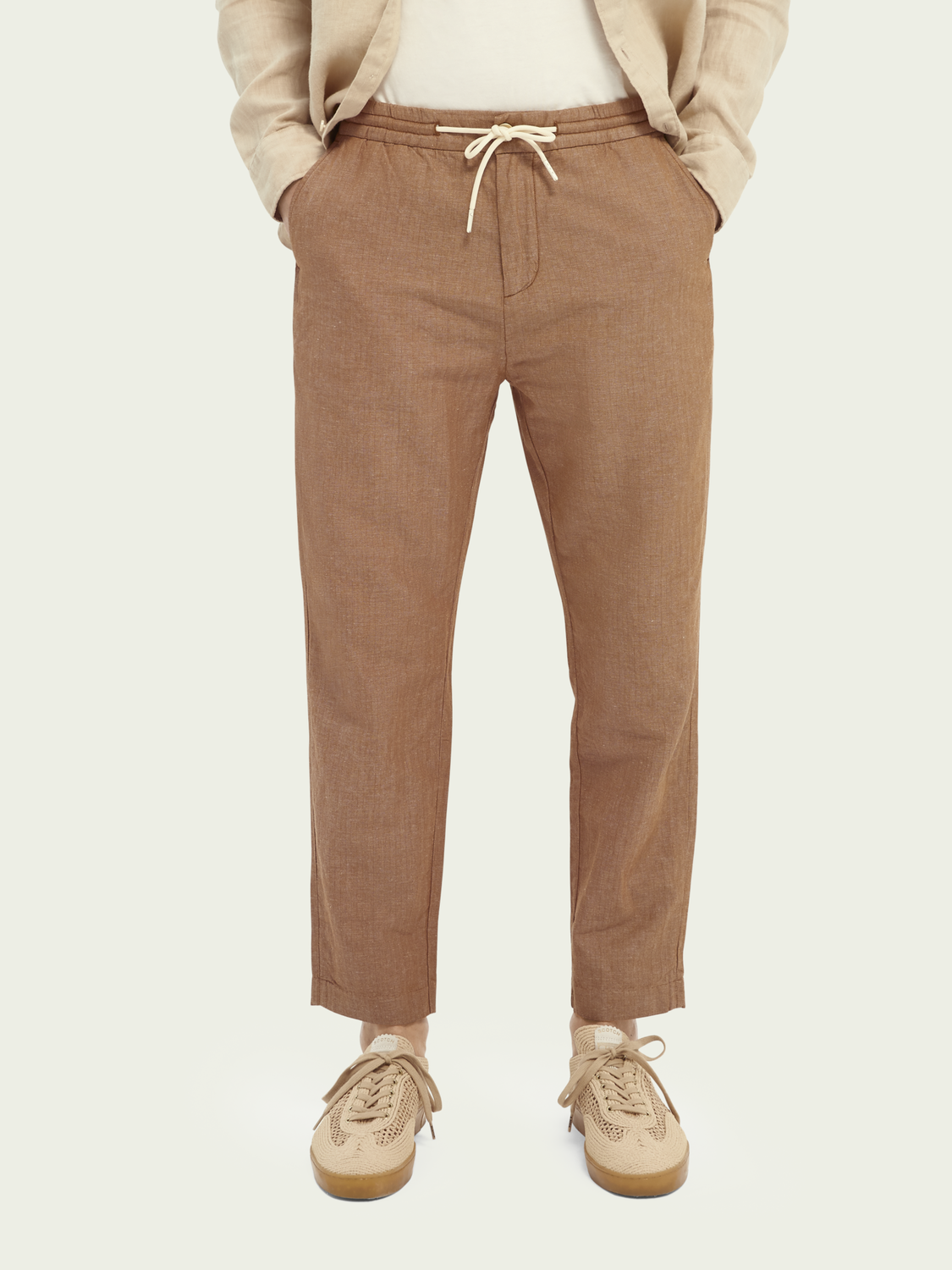 Limehaus  Grey Marl Drawstring Linen Trousers  Suit Direct